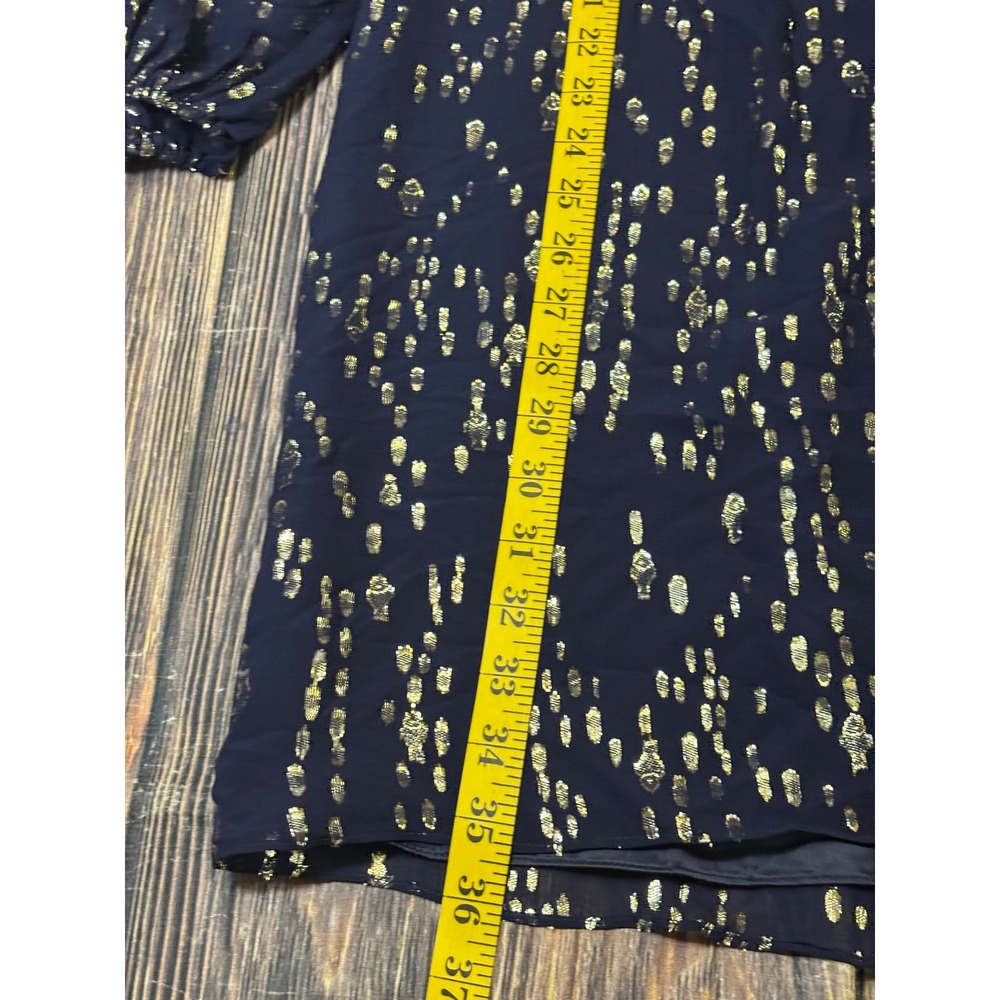 Lilly Pulitzer Cleme Dress Womens 8 Navy Silk Gold Metallic Foil Balloon Sleeve - Picture 5 of 15